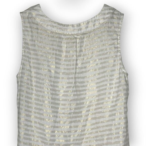 Lucy & Laurel Metallic Stripe 100% Linen Tank Gold and White Women’s Size Large - Picture 5 of 8